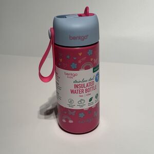 Bentgo Kids Stainless Steel Insulated Water Bottle Pink 14 Oz Butterflies
